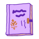 a lavender journal with a tulip-like golden symbol on it. unopenable.