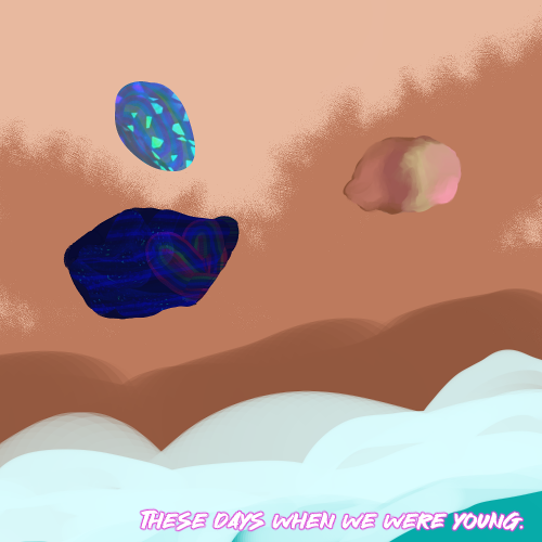 The cover is Raj's artwork. Image description: A rainbow obsidian, black opal and sandy rock on a beach where the ocean is pulling away. The dark ocean drench is only under my brothers Antonio and Fernando. The rainbow obsidian has a rainbowing heart in it among the dark blue shines, and it is my brother Antonio. The sandy rock has a gold side turning pink. That's my brother Fernando. The black opal by Antonio and apart from Fernando that b*tch is me. It is glittering, a bit dark, but rainbowing and opal like most opals.