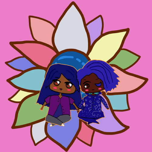 Repeat of previous Armando and Ranvir art except with gold outlining to concept the enamel pin. The BG is pink.