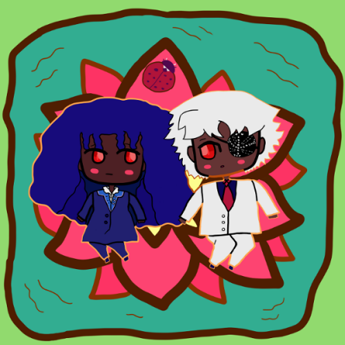 This is a repeat of the previous art of Layla and Alia except with gold lining to showcase the enamel pin's concept.